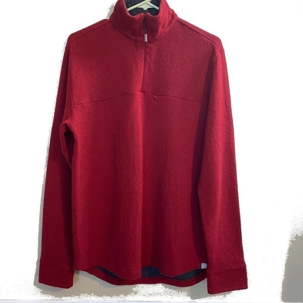 𝅺HORNY Toad Wool Blend Sweater Size Small 1/4 Zip Front Zip Pocket Red Popover